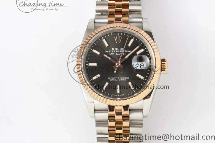MiroTime 0504 DateJust 36 SS RG DIWF 1:1 Best Edition 904L Steel Gray Stick Dial on Jubilee Bracelet SA Original 2321